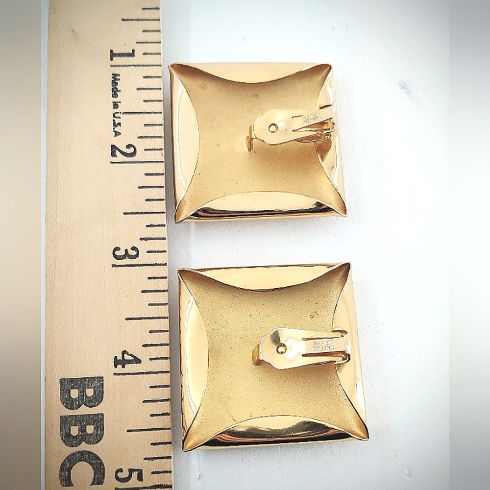 Large Napier Gold Tone Square Clip Earrings - Picture 6 of 8